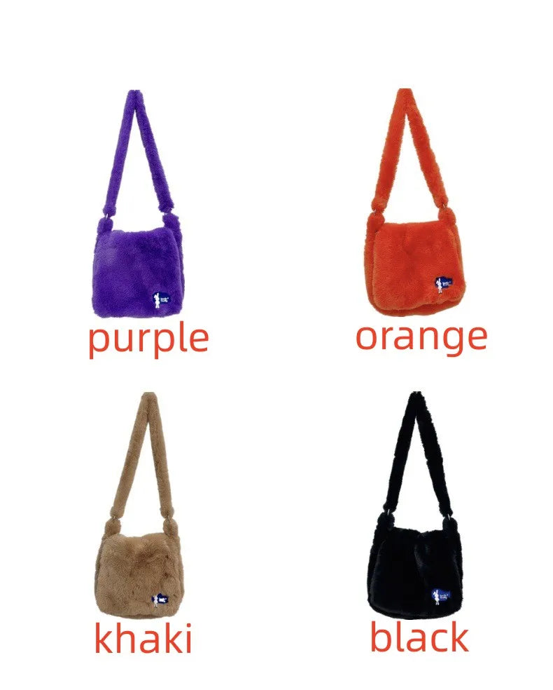 Ins Plush Women Messenger Bag Vintage Ladies Shoulder Crossbody Bags Large Capacity Students Girls Furry Tote Purse Handbags
