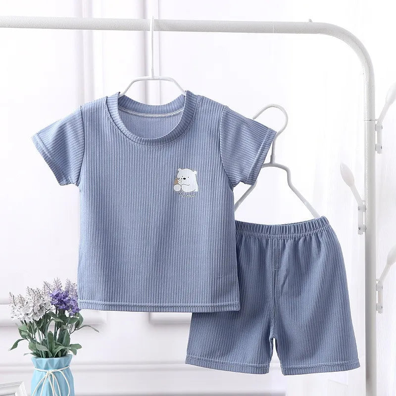 New Children's Short-sleeved Pajamas Suit Girls Boys T-shirt Baby Home Clothes Kids Clothing Set