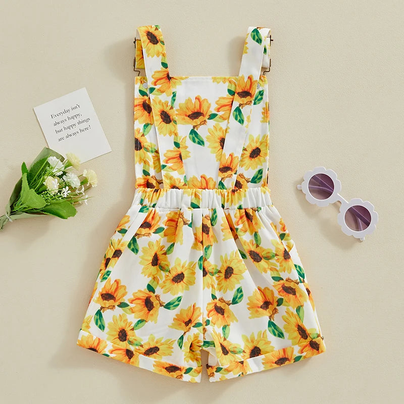 Toddler Baby Girl Sunflower Overalls Shorts Sleeveless Suspender Jumpsuit Romper Summer Clothes Outfit Clothing