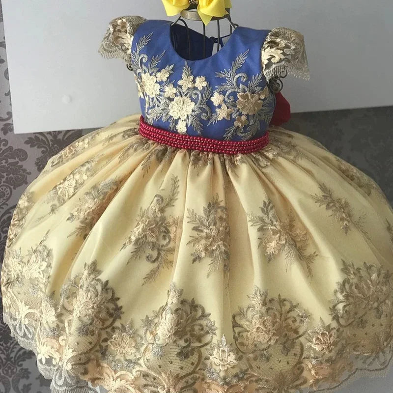 Snow White Princess Flower Dress for Baby Girls Kids Birthday Formal Gala Costumes Baby Girls Christmas Luxury Backless Clothes