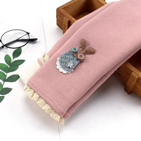 Girls Thermal Leggings Autumn Winter Kids Cute Rabbit Simplicity Tight Warm Trousers Baby Children Skinny Pants Casual Bottoms