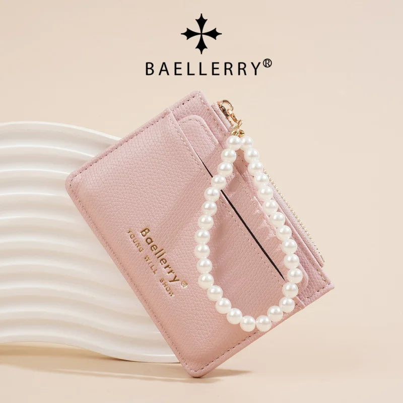 Fashionable Womens Card Case Ins Trend High Class Pearl PU Small Purse