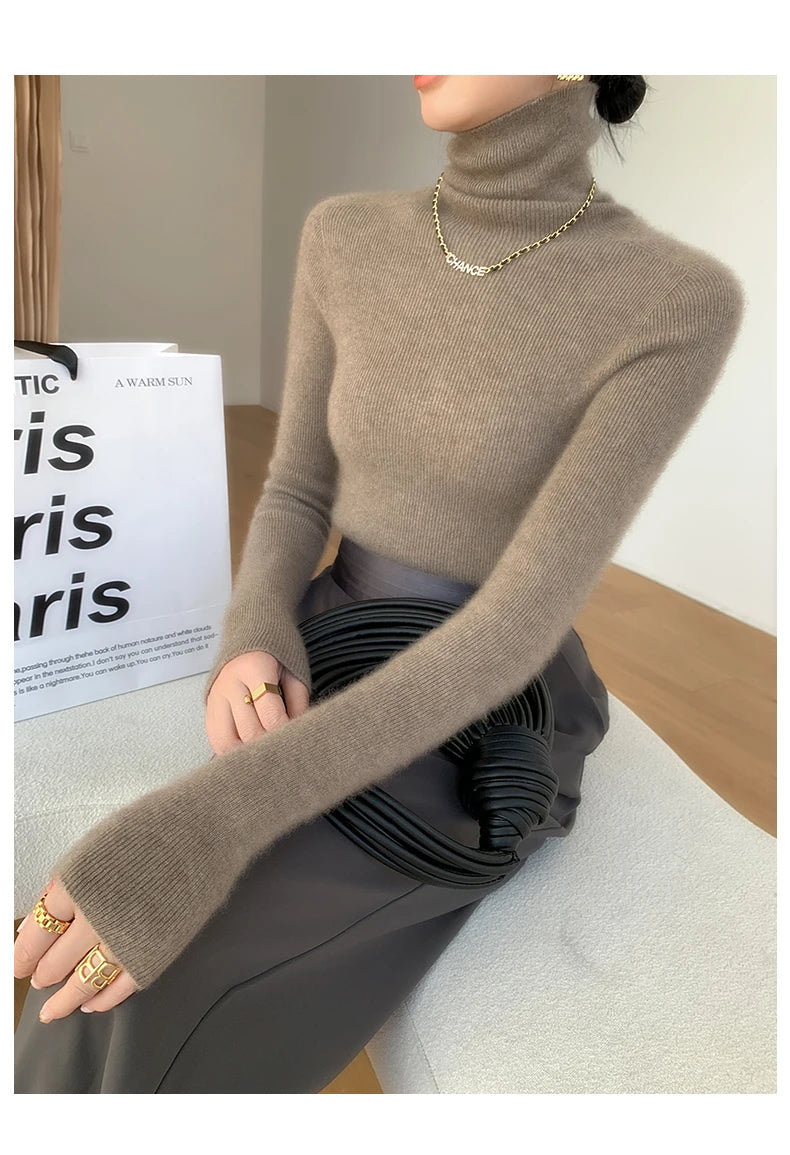 100% pure cashmere sweater women  sweater slim fit sweater versatile for autumn and winter knitted high neck cashmere