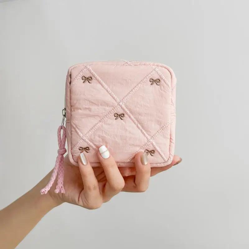 Makeup Bag For Women Embroidered Bowknot Travel Cosmetic Bags Large Capacity Handheld Makeup Toiletry Storage Bag