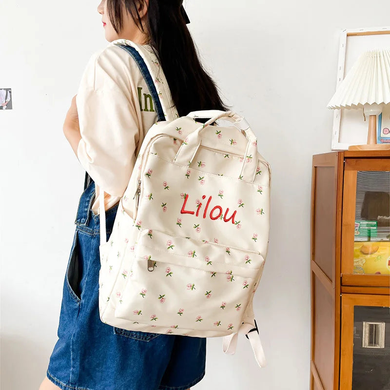 Mochila versátil personalizada de estilo de Academia Japonesa, bolso escolar para estudiantes con flores fragmentadas pequeñas, literatura y arte