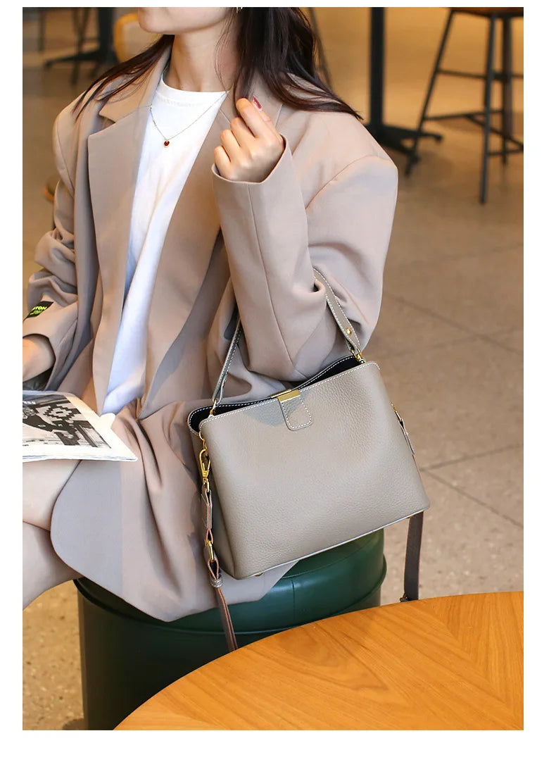 Retro bucket bag women's fashionable handbag large capacity new single shoulder crossbody bag Soft Leather multi-color wallet