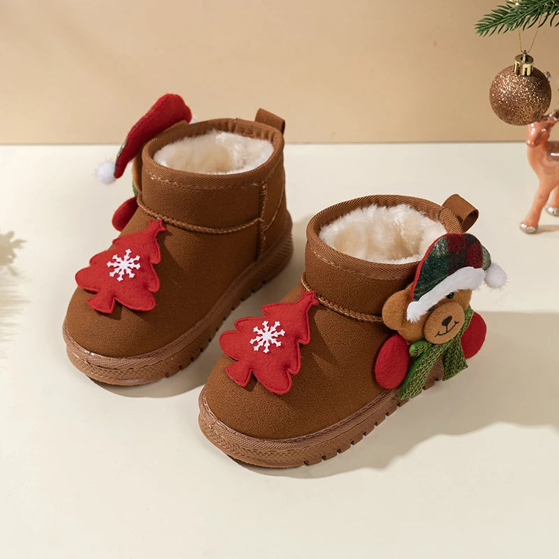 Kids Snow Boots Christmas Gift Children Short Boots with Thick Warm Fur 2025 Winter New Boys Girls Ankle Boots Round Toes Soft