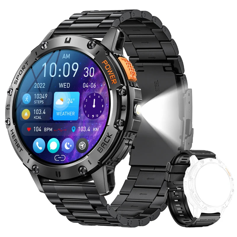 LIGE New AMOLED Smart Watch Men with Flashlight Sports Waterproof Fitness Tracker Bluetooth Call Smartwatch Man For Android ios