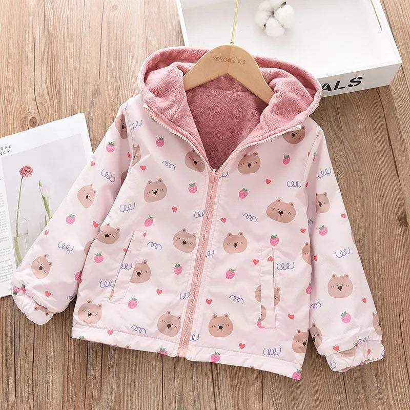 Girls Spring Jackets Double-Faced Animal Cartoon Print Korean Coat Children Fleece Outerwear Kids Casual Costume 100-160cm