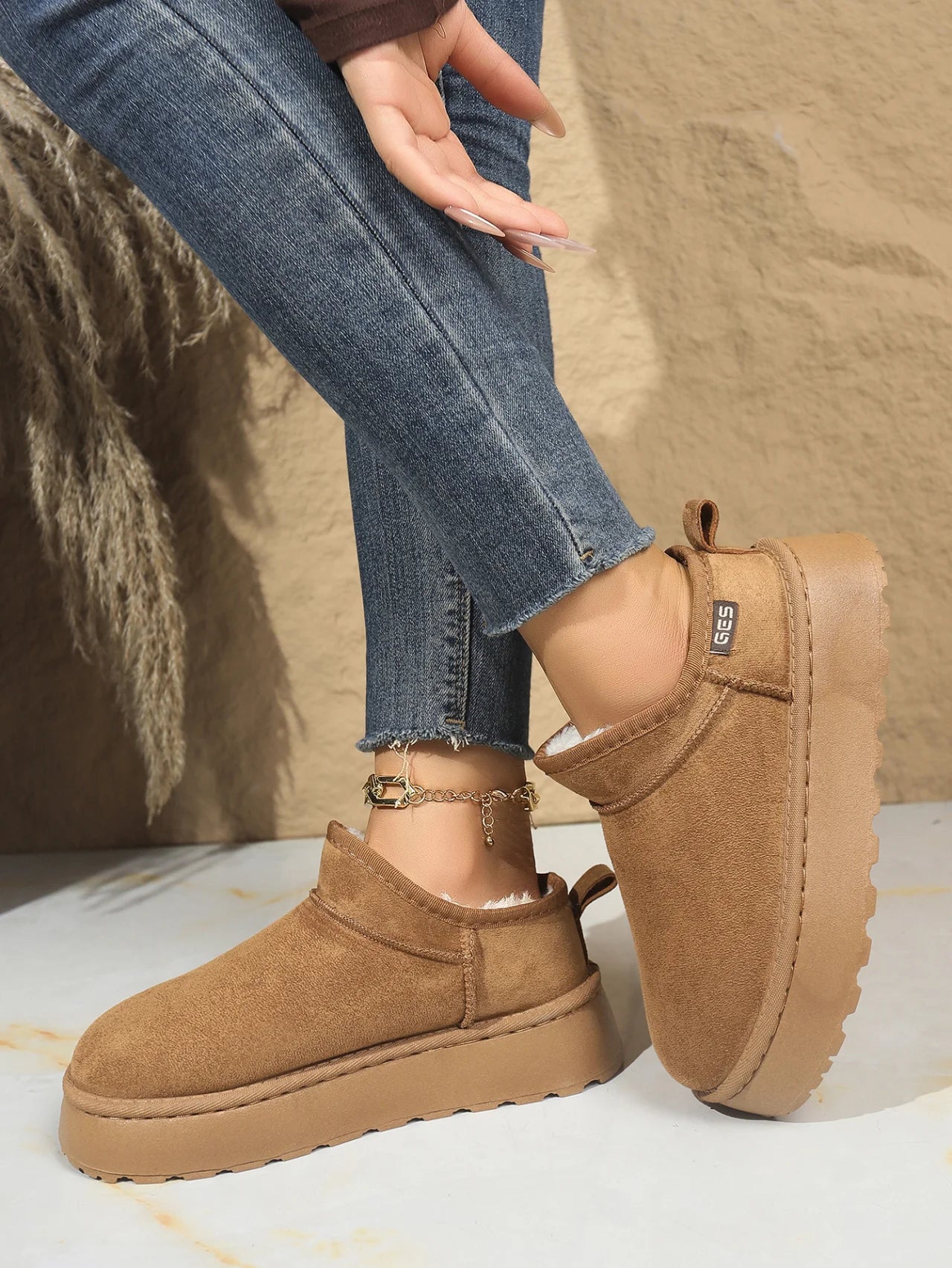 Snow Boots for Women 2026 Winter New Cashmere Warm Thick Soles Without Heel-covered Hair Half Slipper Cotton Shoes for Women