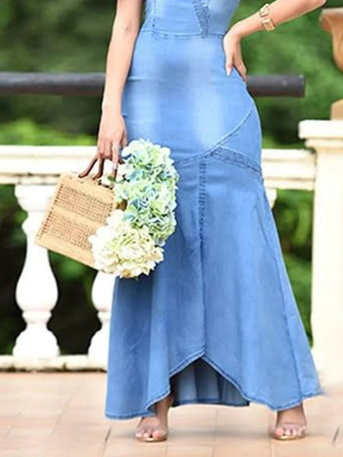 Plus Size Casual Plain V Neck Short Sleeve Denim Maxi Dress Fashion Summer Loose Sexy Holiday Long Dress Vestidos para mujer