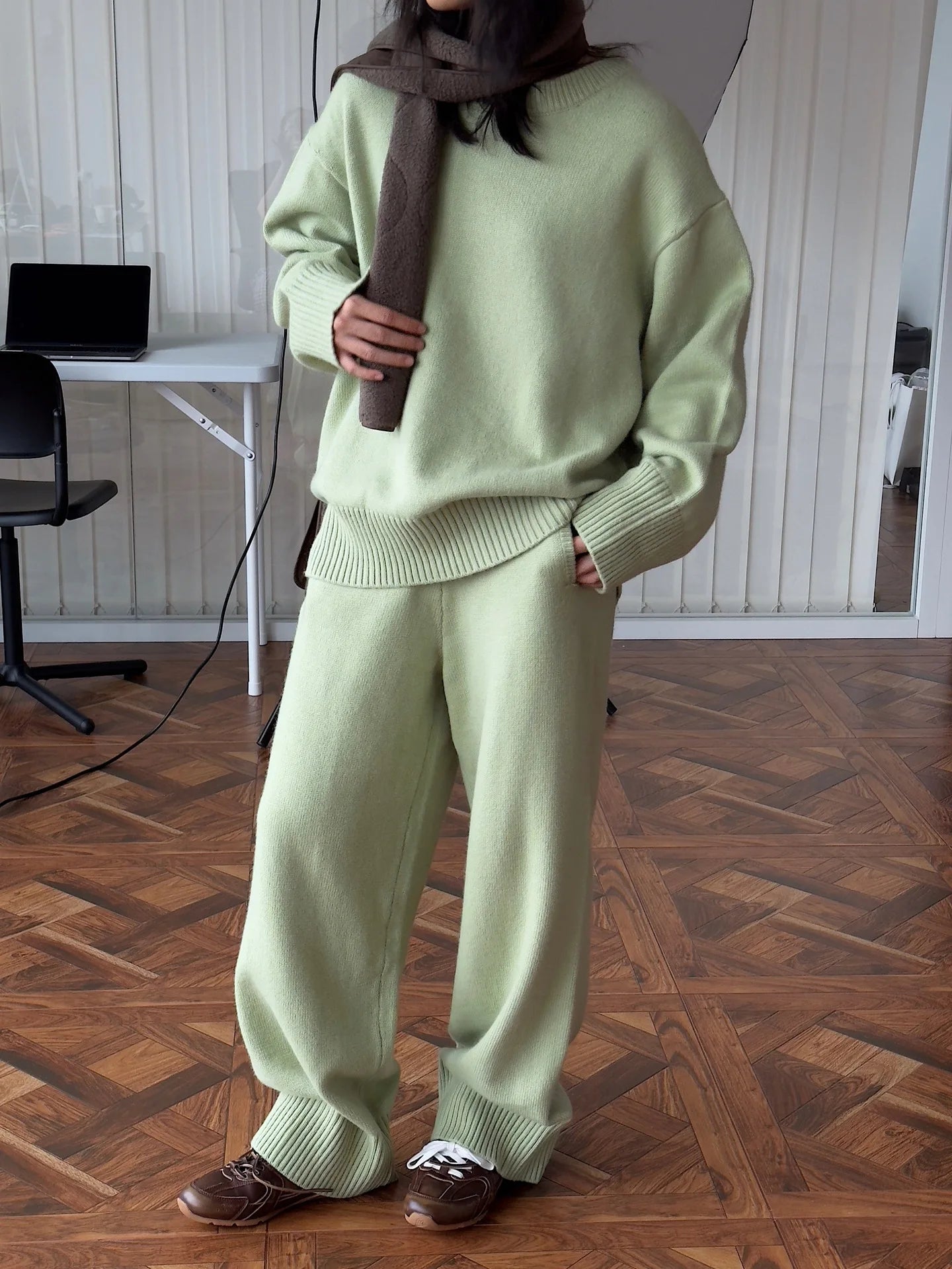 Women Sweater Suits High Quality 50% Wool Pullover With Knitted Pants Two Piece Sets Tracksuits Ladies Outfits Winter Clothes