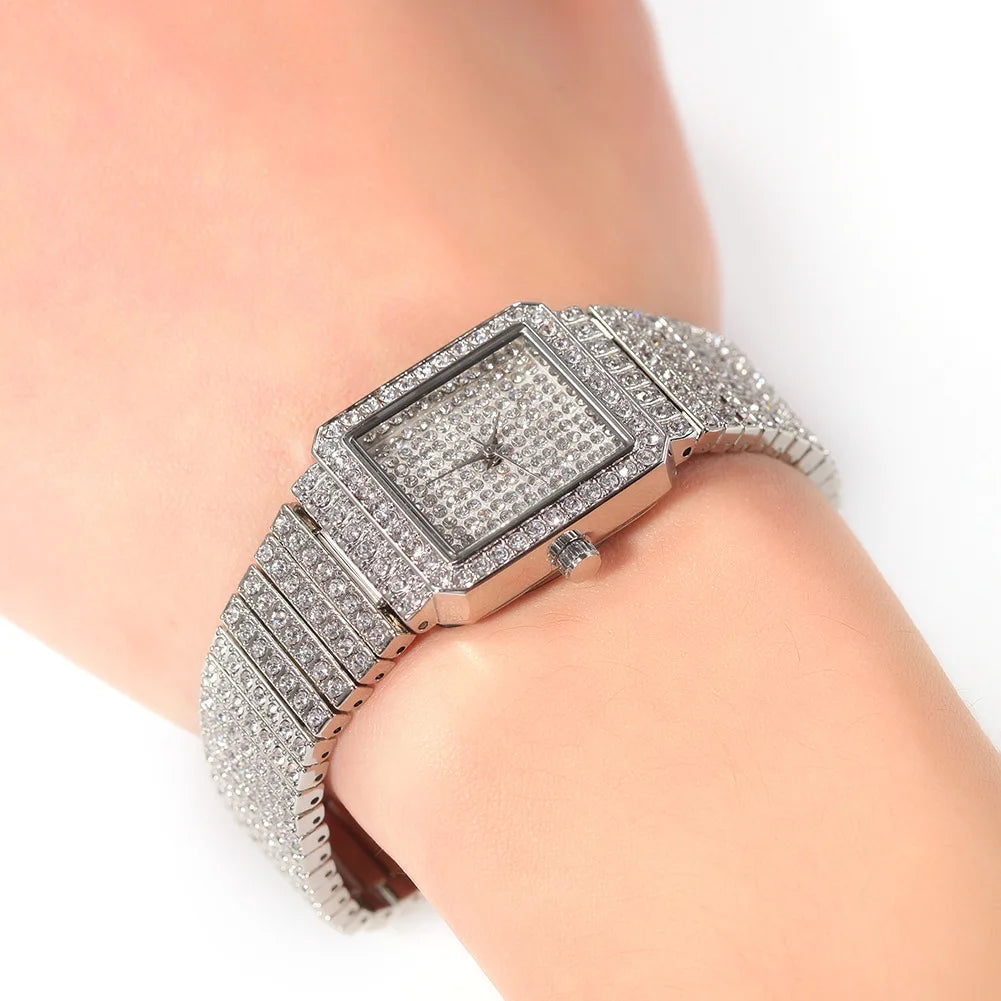 Diamond Square Women Watch Gold Silver Luxury Ladies Dress Quartz Watch Casual Simple Couple Wristwatches Dames Horloges