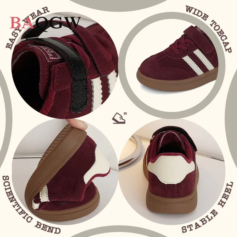 Autum Winter New Arrival Fleece Warm Baby Sports Soft Sole German Training Shoes Boys' and Girls Non-slip Casual Board Shoes