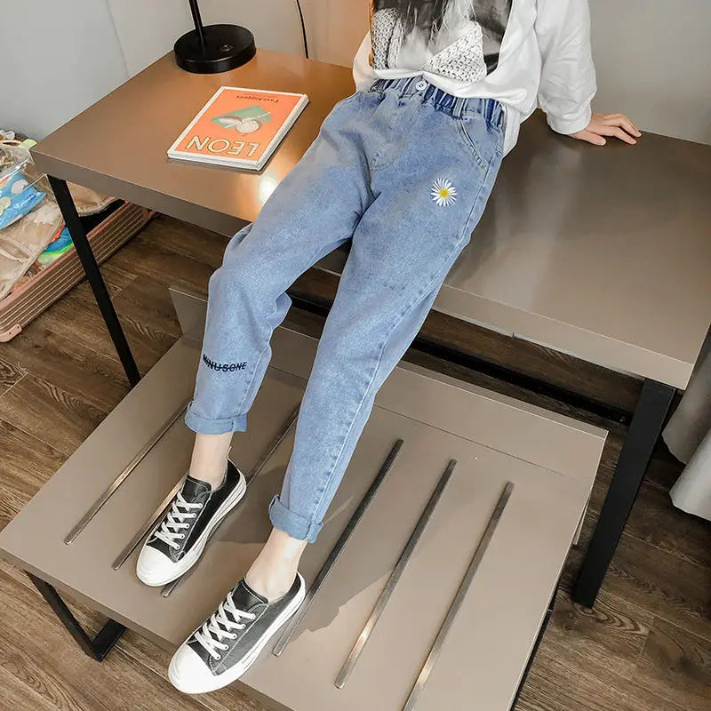 New Teenage Girls Jeans 2026 Spring Autumn Casual Fashion Loose Blue Kids Leg Wide Pants School Children Trousers 3-12Year