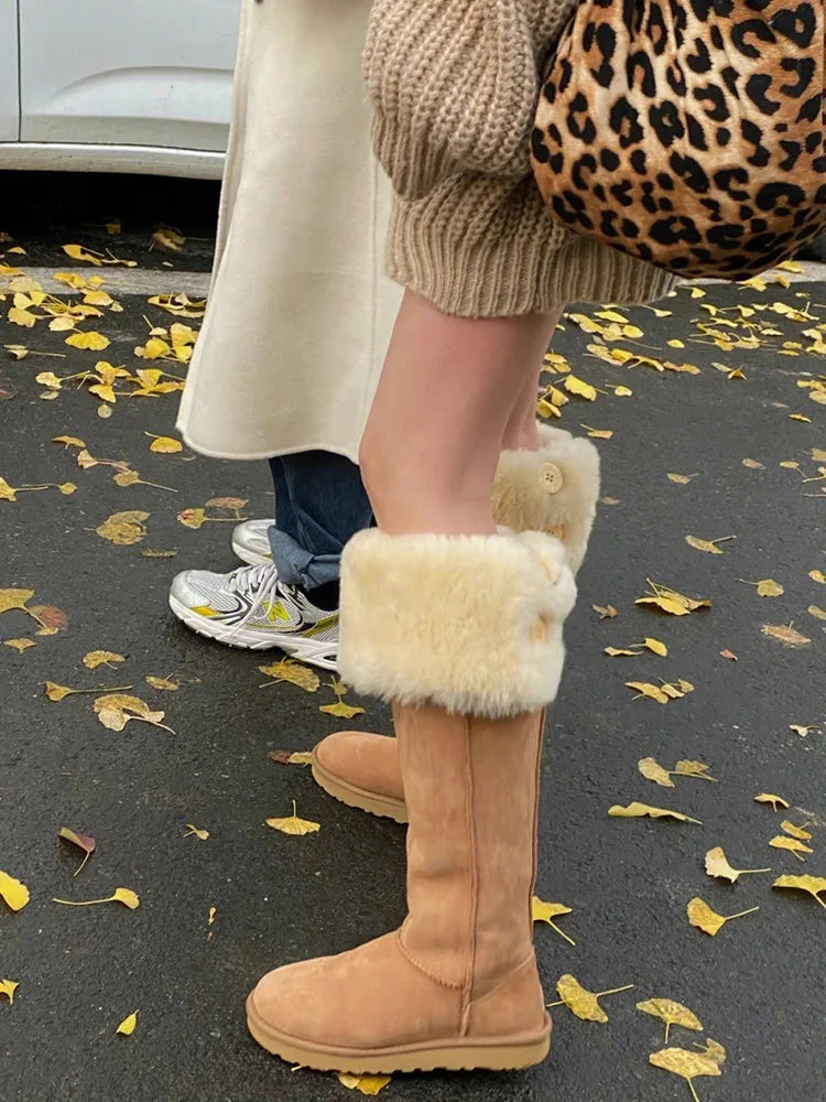 Mid Calf Boots Women Sexy High Heels Comfortable Slip-on Women Boots Fasion Pointed Toe Women Shoes Winter Warm Fur Black Boots