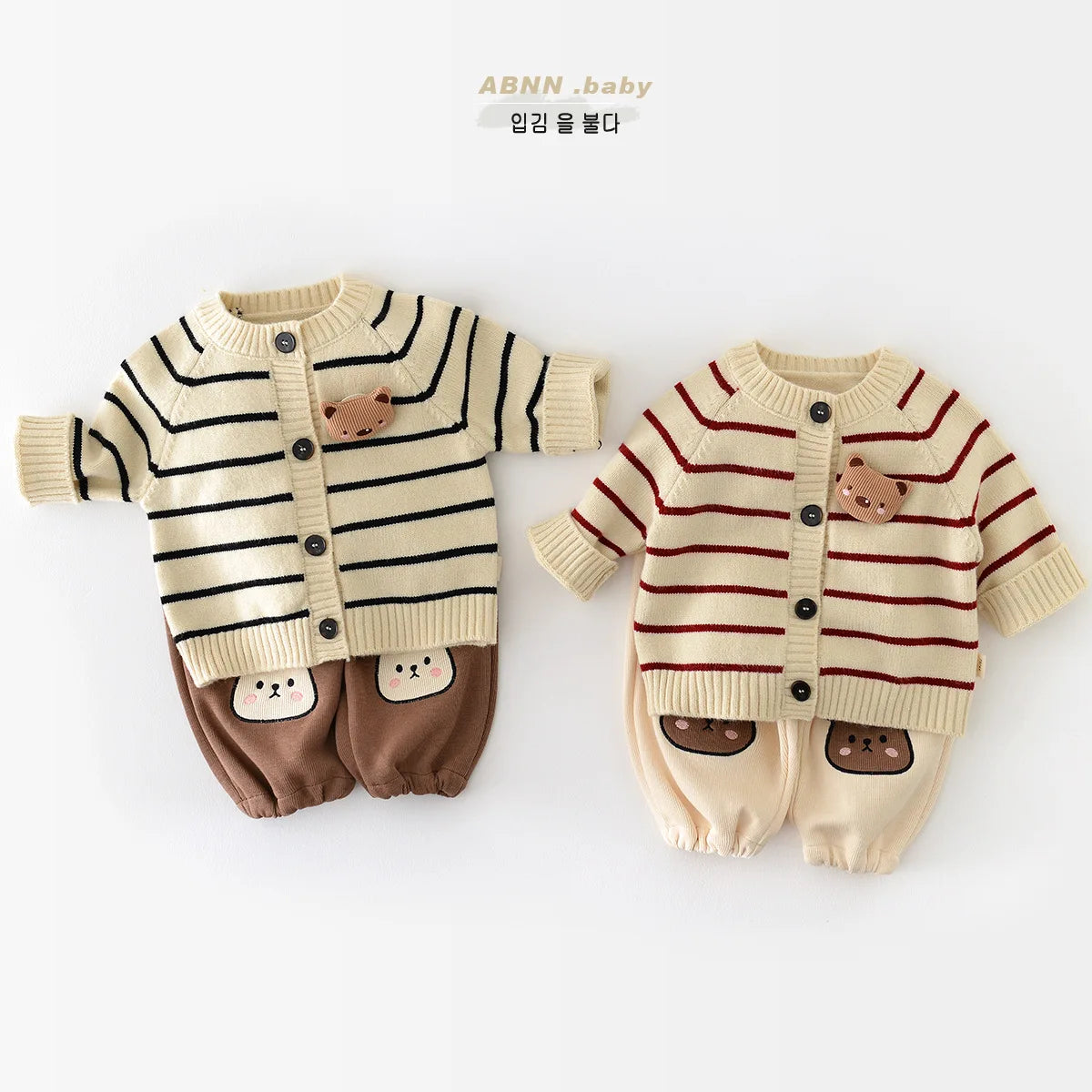 Autumn New Baby Girls Boys Long Sleeve Cardigan Infant Knit Coat Toddler Jacket Newborn Sweater Stripe Bear Print Cute Tops