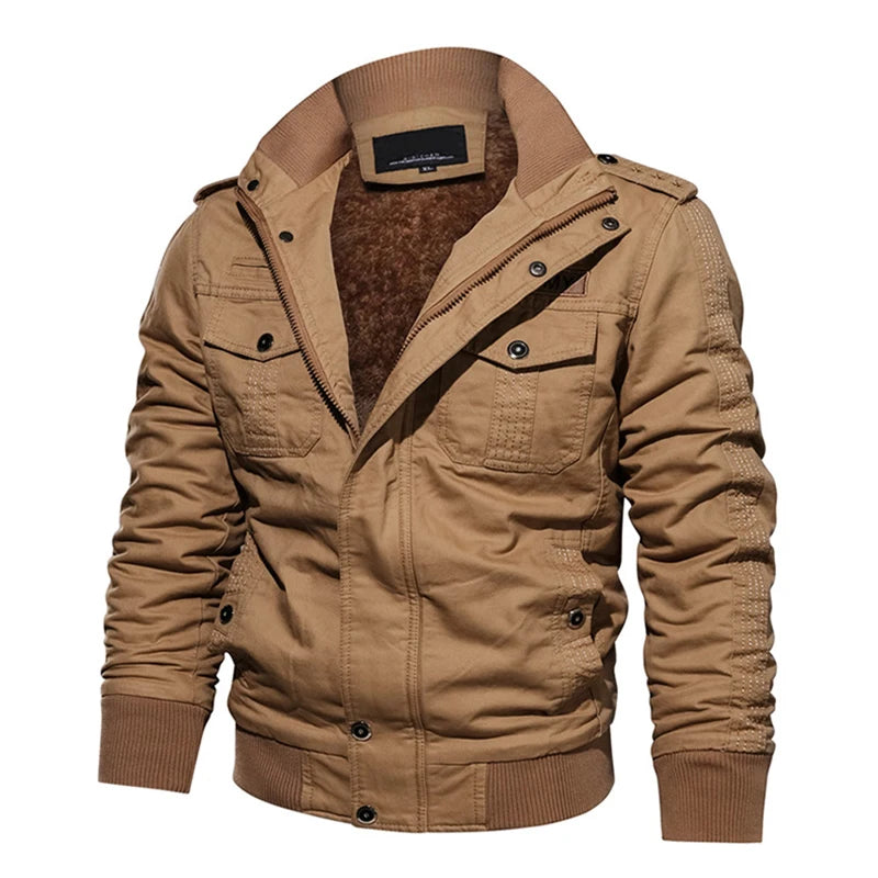 2024 Men's Tactical Jacket Autumn Winter Fleece Tactical Jackets Men Casual Multiple Pockets Windproof Outdoor Workwear Coat