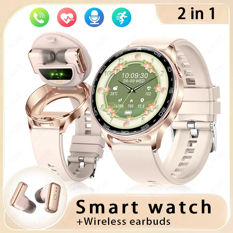 LIGE 2 In 1 TWS Headset Smart Watch 1.39" Women Men Sport Fitness Heart Rate Health Tracker Watches Earphone Music Smartwatch