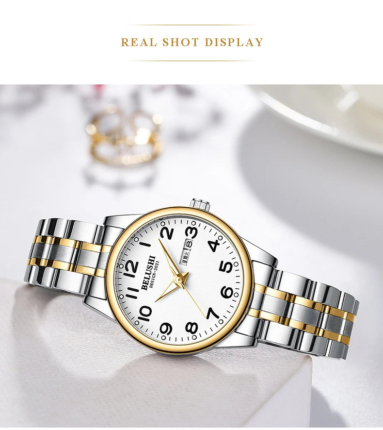 Men Quartz Watches for Middle-aged Elderly High Quality Luminous Male Clock Date Week Display Big Dial Waterproof Men Wristwatch