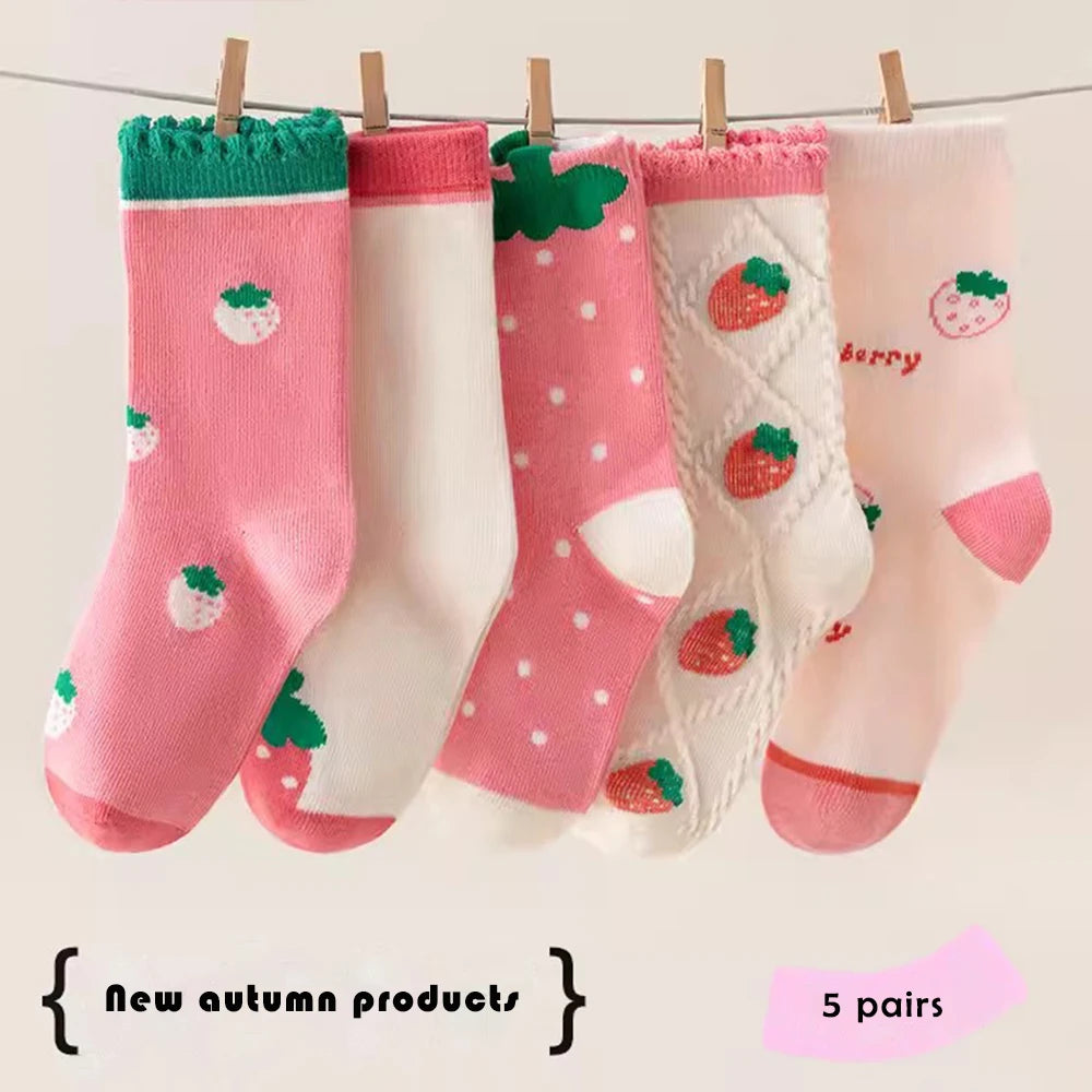 Girls Mid-Calf Socks 1-14 Years Quick-Dry Polyester High Elasticity Anti-Wrinkle Athletic Non-Slip 5Pairs