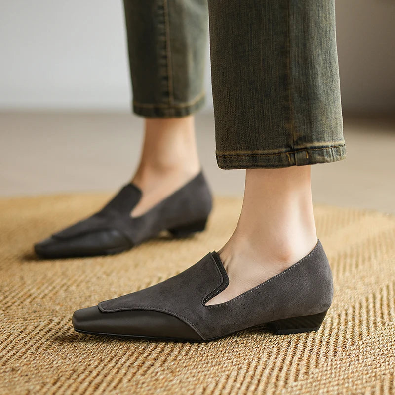 2025 NEW Autumn Women Loafers Genuine Leather Women Shoes Square Toe Chunky Heel Shoes Women Pumps Soft Ladies Shoes