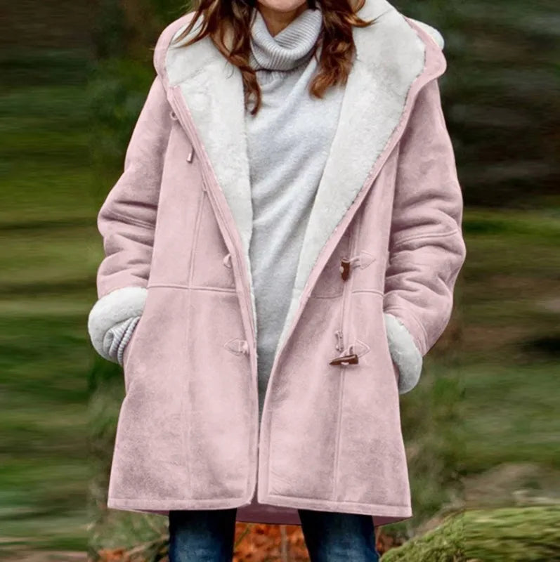 Winter Women's Sherpa Jacket Casual Trendy Warm Fleece Lined Pocket Overcoat Hooded Parka Toggle Buttons Coats Velvet Outerwear