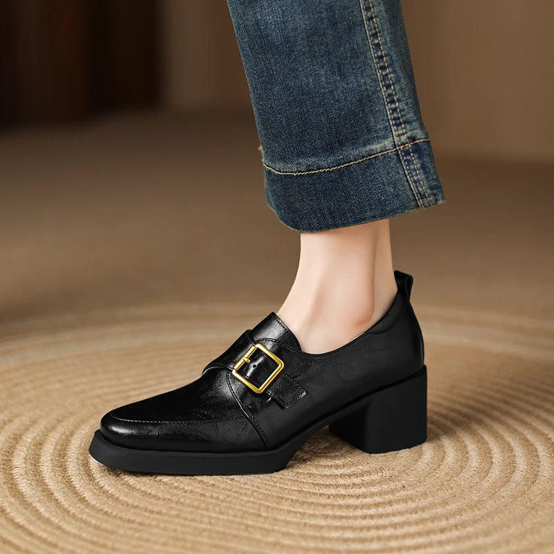 2026 New Women Pumps Pointed Toe Women Shoes Chunky Heel Loafers Fashion High Heels Split Leather Ladies Shoes Big Size 43