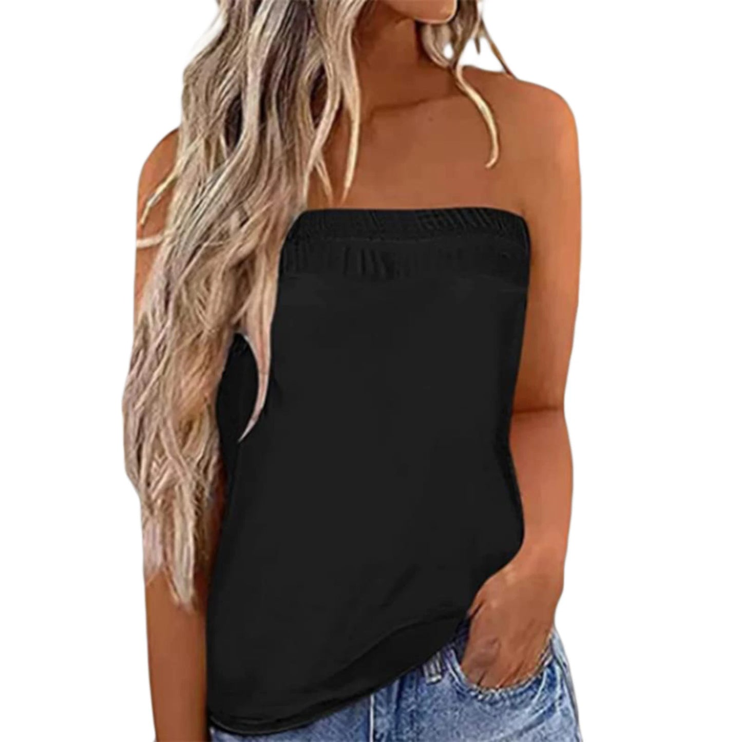 2022 Women Sexy Tube Top Summer Women Casual Tank Crop Tops Solid Color Elastic Design Backless Breathable Strapless Tops