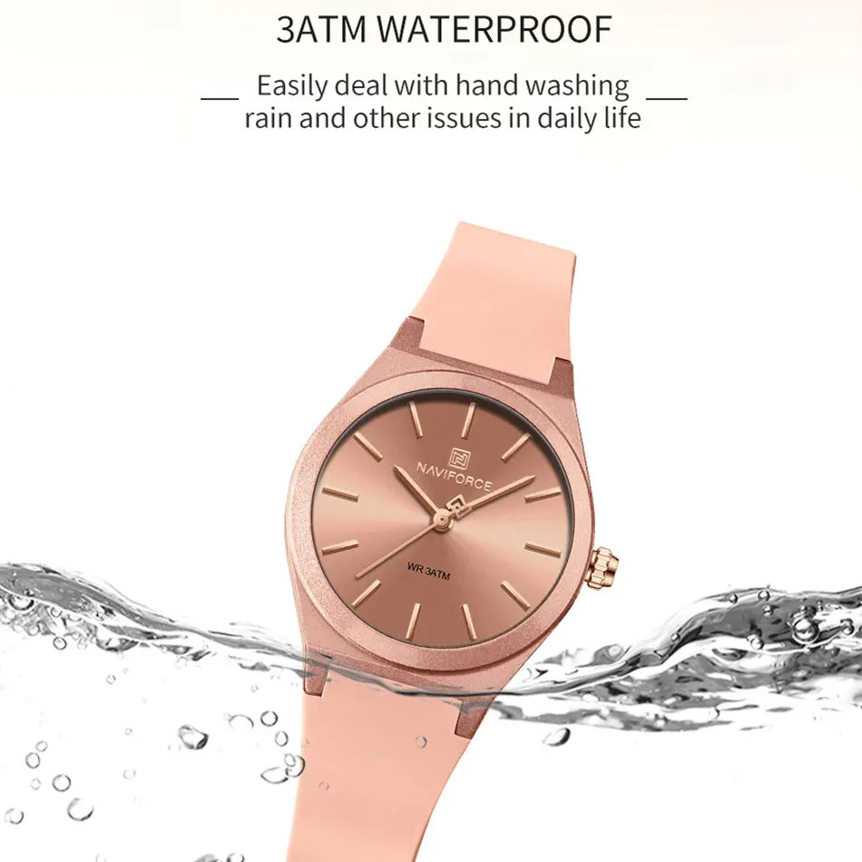 NAVIFORCE Women Watches Silicone Strap Women Quartz Wristwatches Waterproof Round Dial Retro Watch Ladies Girls Reloj Para Mujer