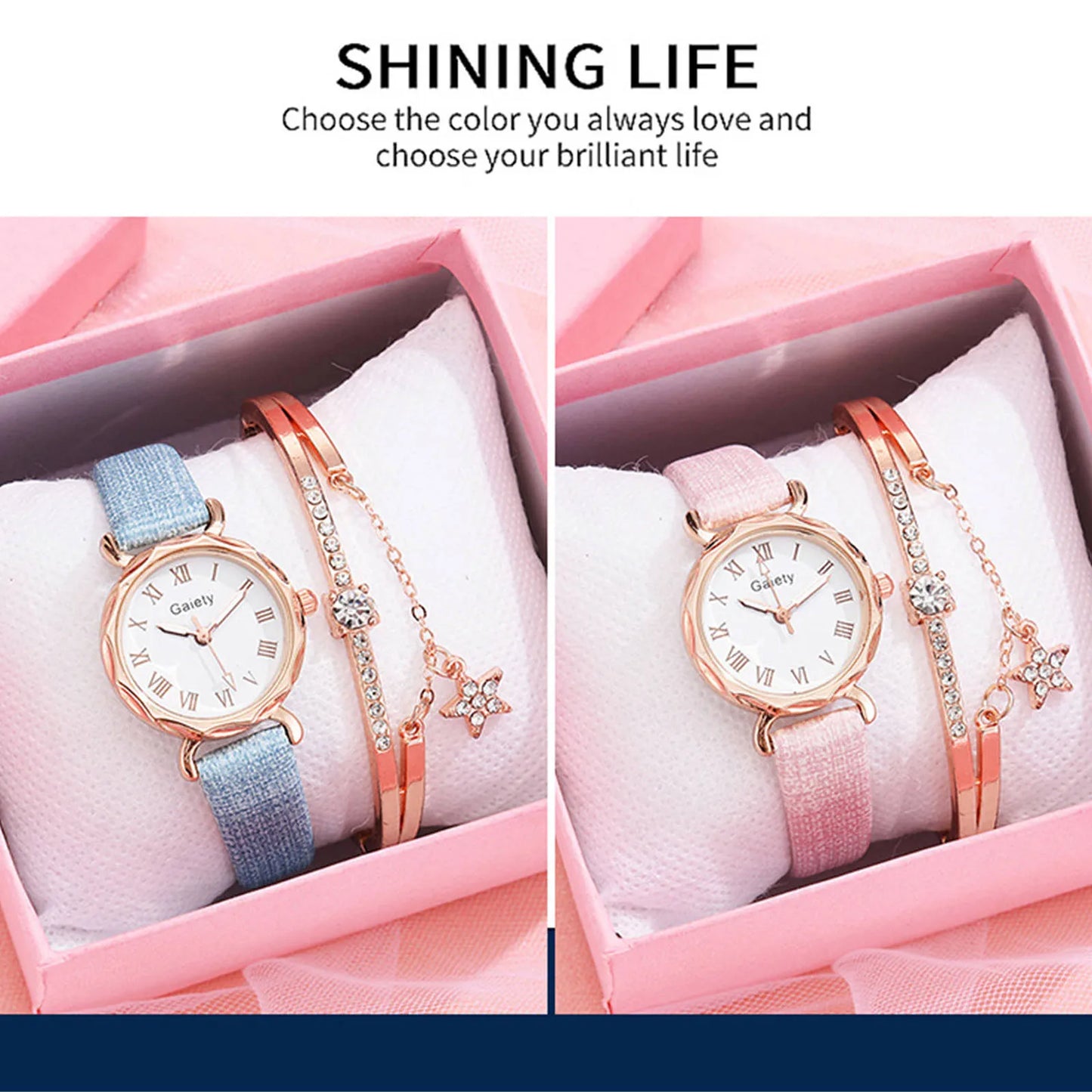 2pcs Set Luxury Women Bracelet Quartz Watches For Women Leather Watch Ladies Quartz Wristwatches Temperament Ladies Watch