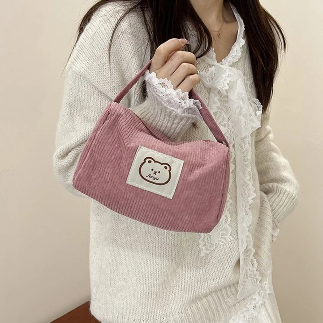 Bear Large Makeup Bag for Women Corduroy Cosmetic bag Make up Bags Zipper Pouch with handle Cosmetic Organizer Toiletry Bag