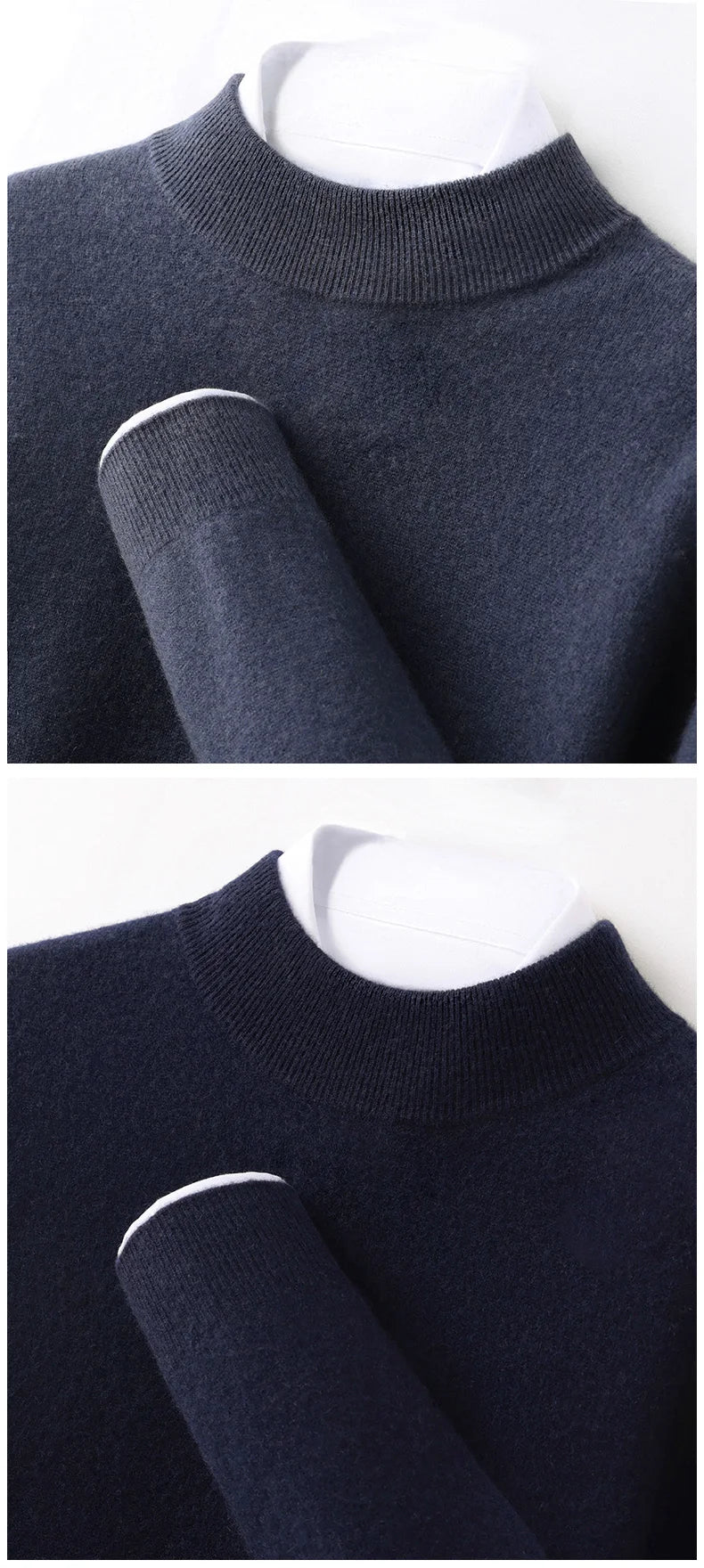 100% Pure Cashmere Men's Sweater Half High Neck Pullover Youth Business Casual Long Sleeve Jumper Spring/Autumn High-End Jacket