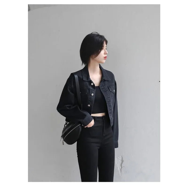 Jackets For Man Coat Spring Vintage Street Loose Black Denim Long Sleeve Top Versatile Outerwear