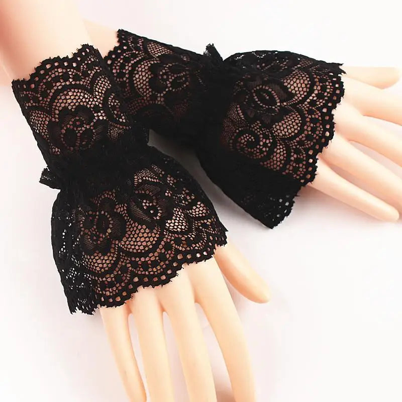 Women Sweater Fake Sleeves Hollow Out Crochet Floral Lace Horn Cuffs Embroidery Ruffles Elastic Wrist Warmers Lolita False Cuffs