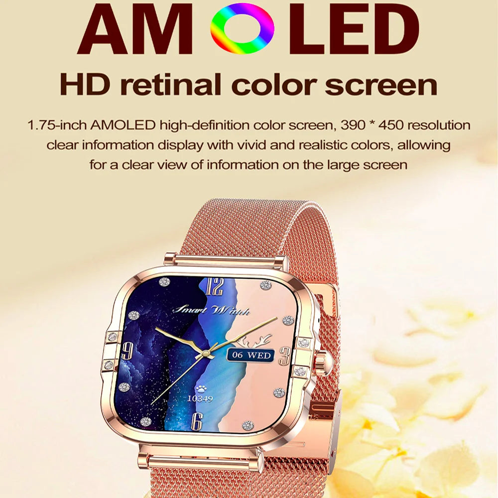 2026 best-selling women's smart watch, 1.75in, AMOLED HD screen, voice control, NFC, breathing exercises, women's health, SOS
