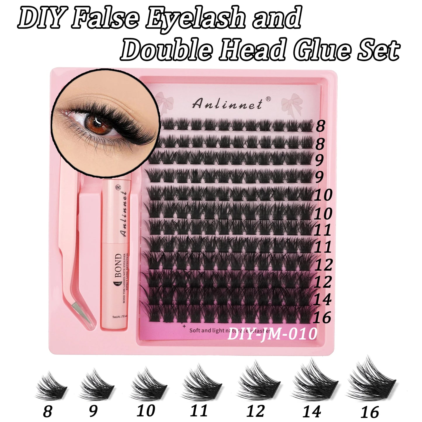 Eyelash Bundle Set DIY Eyelash 8-15mm Extended Makeup Personal Eyelash Adhesive+Sealing Layer Adhesive+Eyelash Tweezers