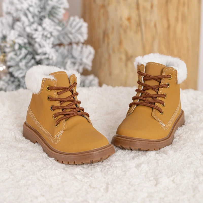 New Children's Winter Boots for Boy Warm Outdoor Girls Fashion Ankle Boots Solid Color Versatile Kids Causal School Cotton Boots