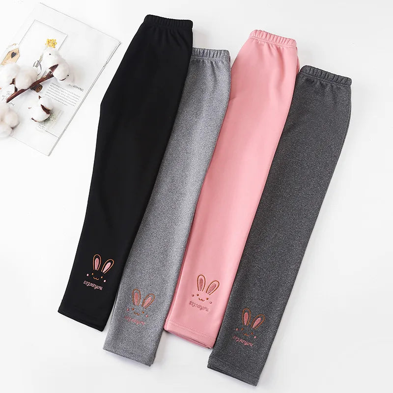 Kids Girl's Leggings Autumn Winter Thick Warm Children Bottom Pants Cute Cartoon Rabbit Elastic Waist Trousers For Girls 2-8Yrs