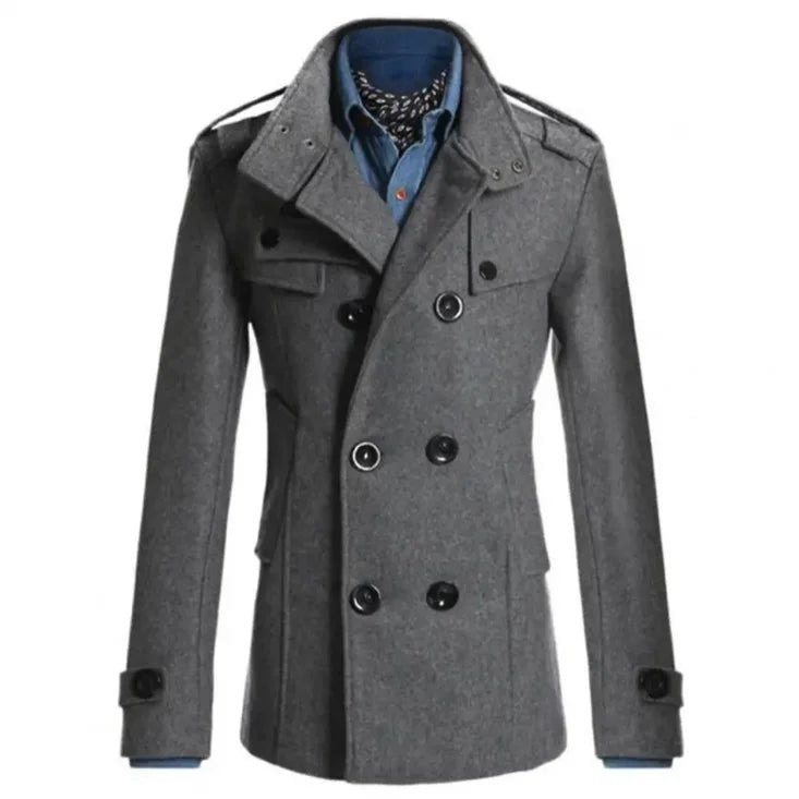 Men Casual Jacket Fall-Winter Outdoor Warm Windbreaker Fashion Lapel Double Breasted Gentleman Coat Daily Versatile Clothing