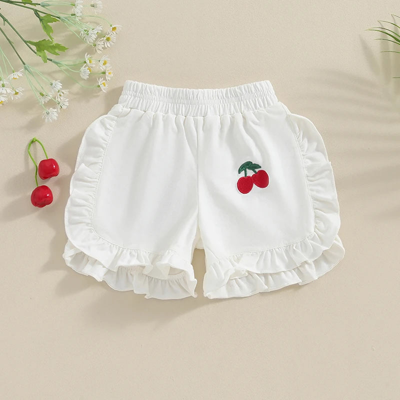 Kids Baby Girl Ruffled Shorts Cute Cherry Embroidery Short Toddler Summer Casual Bloomer Shorts