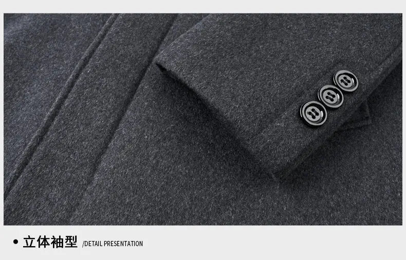 Men's High-End and Fashionable Cashmere Coats for Autumn and Winter, Mid-Length Lapel Jackets, Wool and Woolen Fabrics