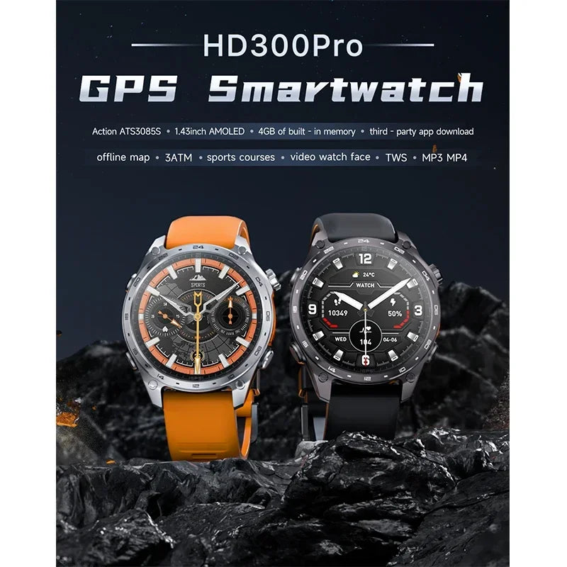 2026 New Smart Watch for Men with Built in GPS Maps 100+ Sport Modes 3ATM Waterproof BT Call MP3 MP4 Playback Altitude Compass