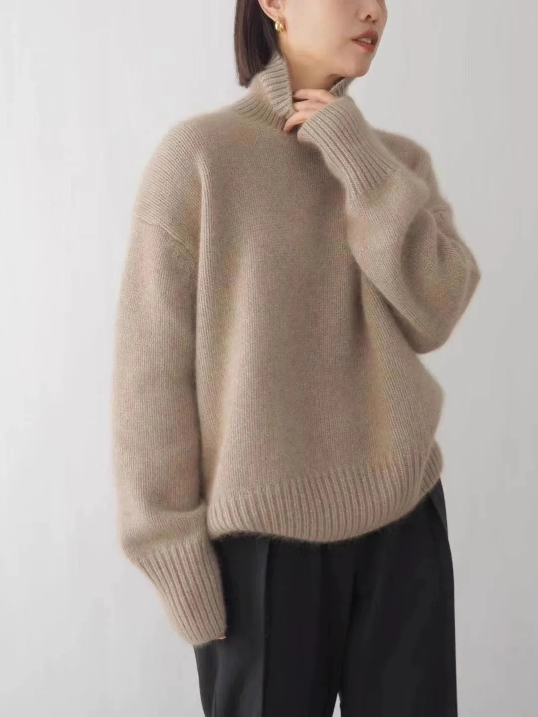 2024 Autumn and Winter New Thick Cashmere Sweater Women High Neck Pullover Sweater Warm Loose Knitted Base Sweater Jacket Tops