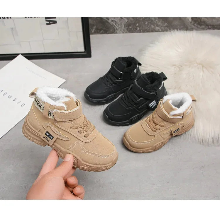 2025 Winter New Children's Boots Boys Plus Cashmere Thicken Warm Snow Boots Girls Fashion Non-slip Outdoor Boots Student Shoes