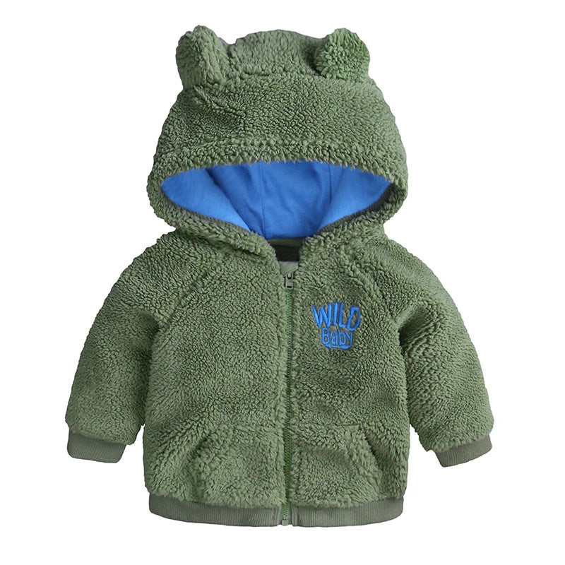 Winter Newborn Infant Baby Boys Girls Cartoon Ear Hooded Pullover Tops Warm Clothes Candy Color Coat Kids Clothing Cute