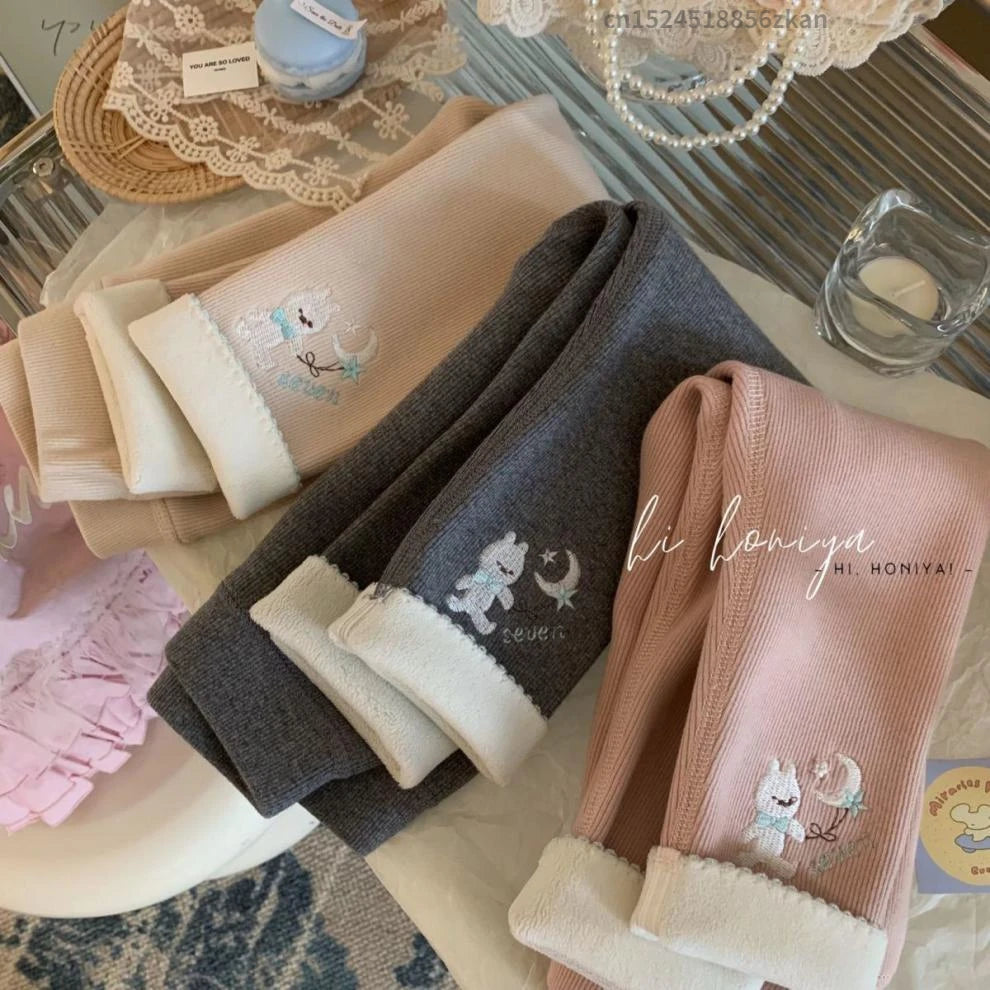 Girls' Fleece Leggings Warm And Comfortable Children'S Thick Pants Winter Integrated Fleece Wear Kids Cute Casual Thick Pants