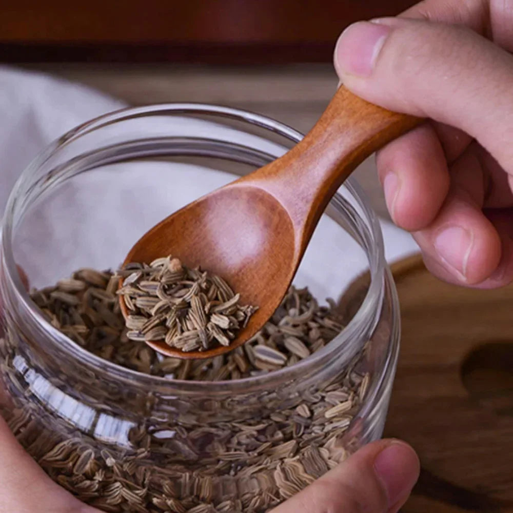 4Pcs Mini Wooden Spoons Small Kitchen Spice Condiment Spoon Sugar Tea Coffee Scoop Short Handle Wood Kids Spoon Kitchen Gadgets