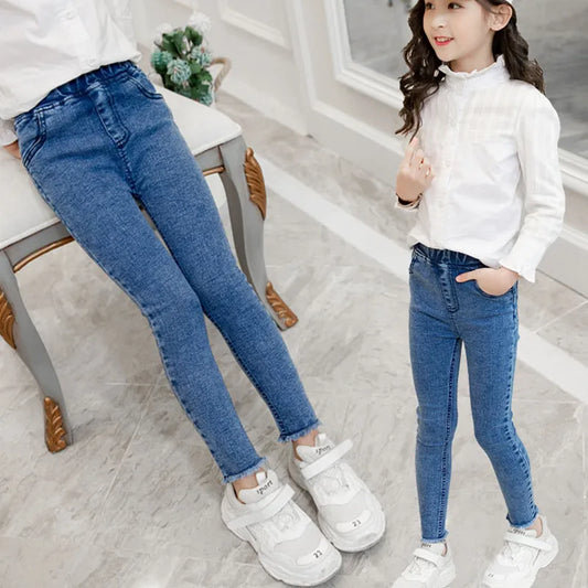 kids baby Girls Leggings autumn jeans elastic skinny children pencil pants for 4 5 6 7 8 9 10 11 12 13 years denim trousers