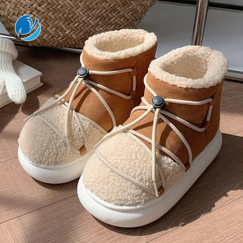 Winter New Warm Snow Boots 2025 Fur Design Women Short Boots Non-slip Light Comfortable Child Home Slippers High Top Shoe